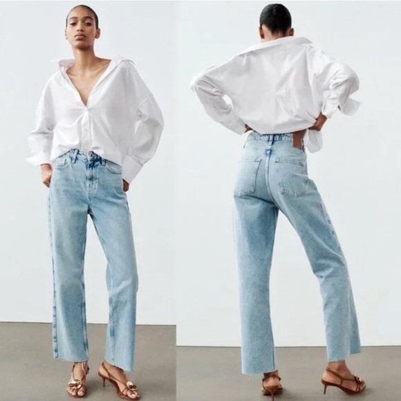 Zara High Rise Seamless Hem Straight Jeans Size 6 - Picture 1 of 9